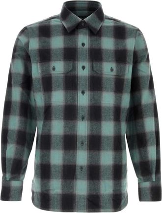 Tom Ford Gekamd Ruit Militair Fit Overhemd - Heren - Casual Overhemden - Groen - XL - Katoen - Overhemden