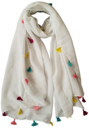GlamLondon Womens Plain Scarf with Tassel (White Creamy)