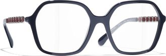 Chanel Glasses, female, Blue, Size: 53 MM Square Eyeglasses