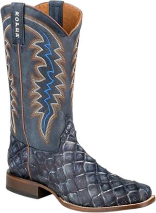 Roper Mens Big Pirarucu Fish Embossed Leather Boot In Vintage Blue