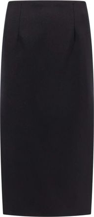 Valentino Zwarte wollen rok met voor splitten - Dames - Midirokken - Zwart - M - Wol - Rokken