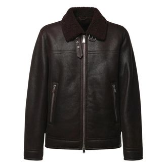 Dondup Leren Jas met Schapenvachtkraag - Heren - Leren en Su&egrave;de Jassen - Bruin - XL - Leer - Jassen