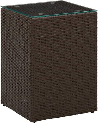 vidaXL Vidaxl - Side Table with Glass Top Brown 35x35x52 cm Poly Rattan