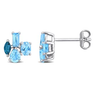 Mimi & Max Multi-Gem Cluster Stud Earrings Sterling Silver