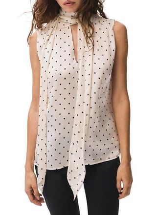 Mint Velvet Polka Dot Tie Neck Top in Cream at Nordstrom, Size 14