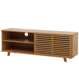 Hhg Hhg - Nunca Usado] Estante De Tv De Bamb&uacute; 585, Mesa De Tv Cajonera Baja, Compartimentos De Almacenamiento Con Certificado Mvg 50x140x40cm