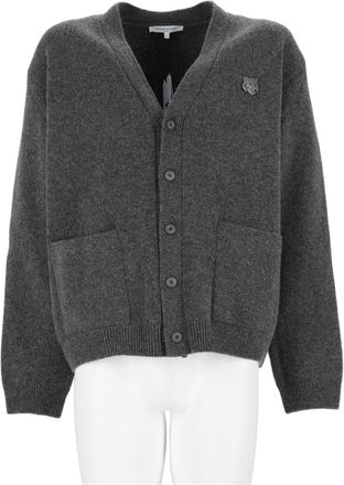 Maison Kitsun&eacute; Grey Button-Up Patch Pocket Wool Cardigan