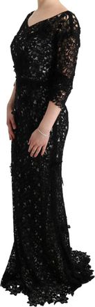 Dolce & Gabbana Womens Black Cotton Silk Floral Long Dress