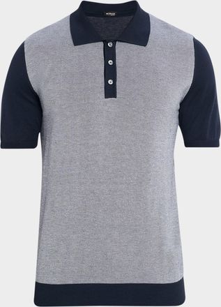 Kiton Men & apos;s Cotton Textured-Front Knit Polo Sweater