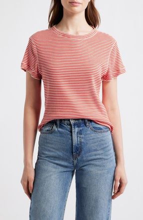 The Great. The Little Stripe Cotton Blend T-Shirt in Pimento Stripe at Nordstrom, Size 0