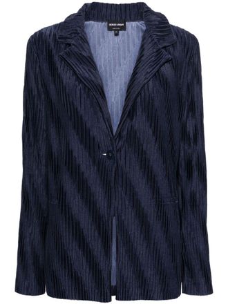 Giorgio Armani pliss&eacute;-effect blazer - women - Polyester/Polyester - 40 - Blue
