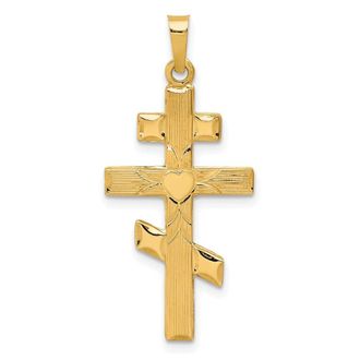 Diamond2Deal 14k Yellow Gold Eastern Orthodox Cross Heart Pendant