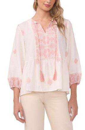 Vince Camuto Embroidered Tie Neck Peasant Top in Rose Hip at Nordstrom, Size X-Small P