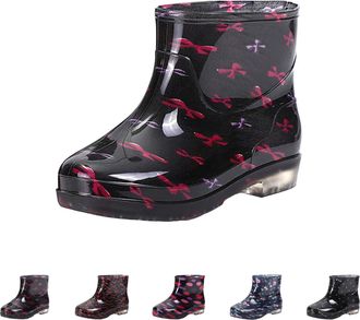 Generic Womens Wellington Slip-On Rain Boots Low Cut Short Tube Water Shoes with Waterproof Anti-Slipping Rubber Shoes Lightweigh Garden Boots for Outdoor Wor