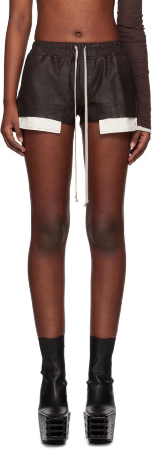 rick owens hollywood fog boxer ショートパンツ Rick Owens Brown Hollywood Fog Boxer Leather Shorts from