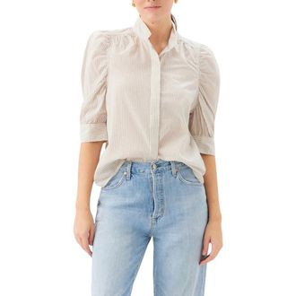 Fifteen Twenty Maria Embellished Stripe Shirt in Off White W/Black at Nordstrom, Size Medium