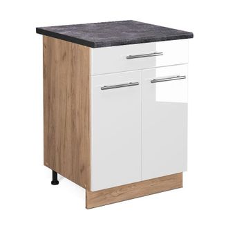 Vicco Mueble Bajo De Cocina Fame-line, Blanco Alto Brillo, 60 Cm Con Caj&oacute;n, Et Antracita Vicco
