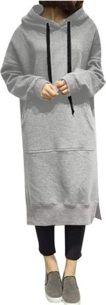 Generic WomenS Long Sleeve Hoodie Dress,Womens Casual Loose Hoodie Sweatshirt Dresses Long Sleeve Solid Color Pullover Maxi Dress Grey