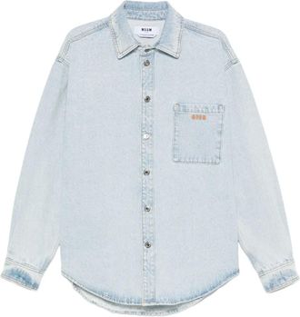 Msgm logo-embroidered denim shirt - Blue