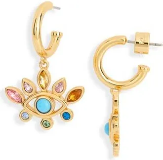Kurt Geiger Rainbow Crystal Evil Eye Drop Huggie Hoop Earrings in Gold/Multi at Nordstrom Rack
