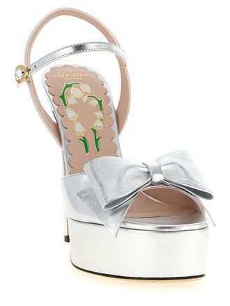 Valentino Garavani Womens Bowow Sandal Silver Leather Heels