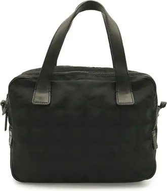Chanel Black Nylon Jacquard Leather Handbag Tote Bag (Pre-Owned)