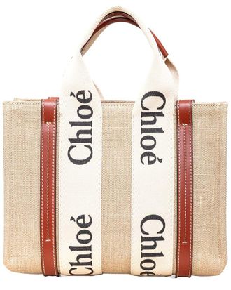 Chlo&eacute; Multicolor Linen Small Woody Tote (Authentic Pre-Loved)