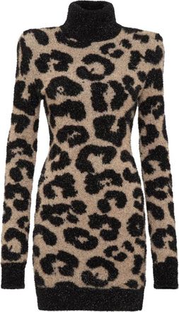 Philipp Plein Boucl&eacute; Lurex Lange Mouw Sheath Jurk - Dames - Kleedjes - Bruin - XS - Nylon - Kleedjes