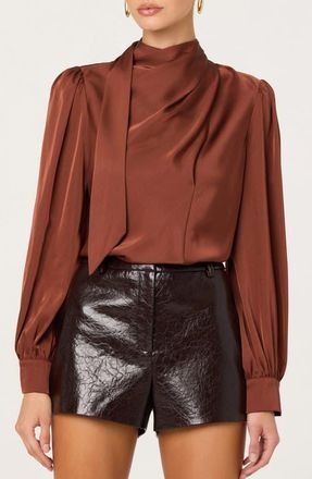 ASTR the Label Ivonne Satin Top in Rust at Nordstrom, Size Medium