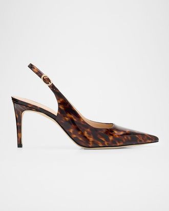 Stuart Weitzman 75mm Stuart Power Tortoiseshell Patent Leather Slingback Pumps