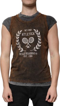 Dolce & Gabbana Mens Brown Cotton Crew Neck Sleeveless T-Shirt