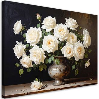 Feeby Cuadro Sobre Lienzo, Rosas Blancas En Un Jarr&oacute;n, 120x80