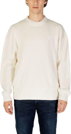 Calvin Klein Jeans Mens Ribbed Crew Neck Sweater Classic Fit - Ivory Cotton - Size EU 52 (Mens)