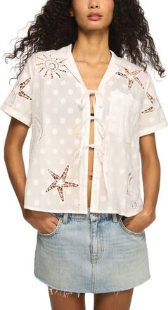 Lucky Brand Cutout Woven Tie Front Shirt in Bright White at Nordstrom, Size X-Large