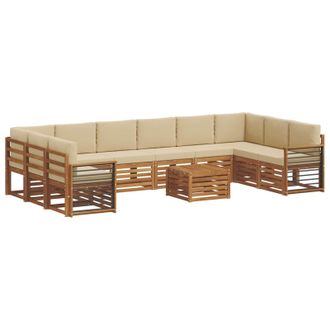 vidaXL Conjunto De Sof&aacute;s De Exterior Con Coj&iacute;n 11 Pcs Natural Y Beige Vidaxl