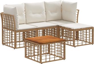 vidaXL Conjunto De Sof&aacute;s De Exterior 5 Uds. Natural Y Crema Poli&eacute;ster Vidaxl