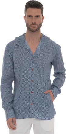 Kiton Gestreepte Hoodie met Logo Knopen - Heren - Zomerjassen - Blauw - L - Katoen - Jassen