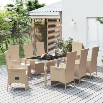 vidaXL Set Comedor De Jard&iacute;n 9 Pzas Con Cojines Rat&aacute;n Sint&eacute;tico Beige Vidaxl