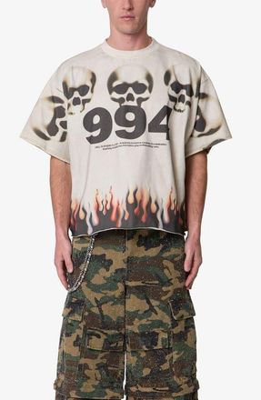 mnml Flame Skull Distressed Graphic T-Shirt in Off White at Nordstrom, Size Xx-Large