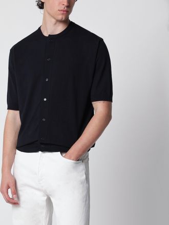 Auralee Navy blue cotton button-up sweater