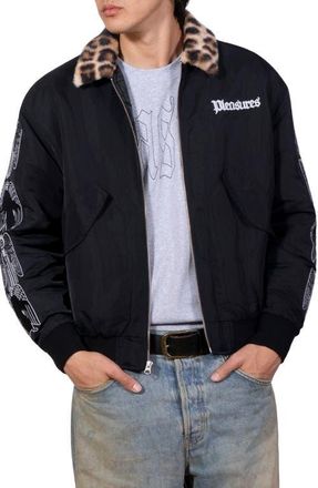 Pleasures Angel Demon Embroidered Graphic Flight Jacket in Black at Nordstrom, Size Medium
