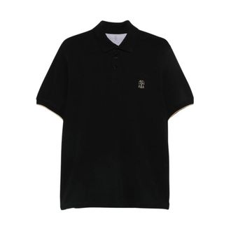 Brunello Cucinelli Katoenen Piqu&eacute; Polo - Heren - Tops - Zwart - Maat: 2XL Katoen