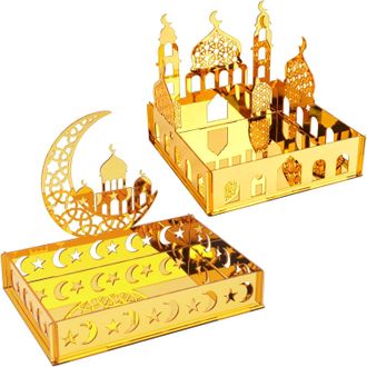 OEM Set Di 2 Specchi In Acrilico Per La Decorazione Dellufficio Durante Il Ramadan (luna Crescente E Stella + Castello)
