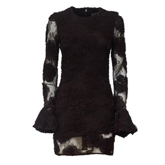 Rotate 3D Floral Lace Mini Dress With Sheer Sleeves And Flared Cuffs
