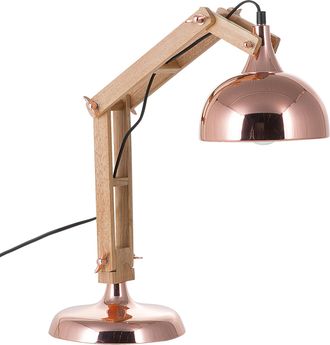 Beliani L&aacute;mpara De Mesa Cobriza Madera Clara 53 Cm Brazo Ajustable Pantalla De Metal Estilo Moderno Salado