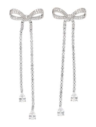 Self Portrait Silver Crystal Bow Dangle Earrings