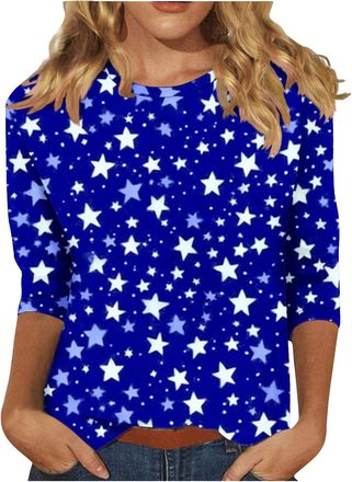 Generic Recent Orders Placed Womens Casual 3/4 Sleeve Blouse UK Summer Fashion Crewneck Tunic Tops Funny Floral Butterfly Polka Dots Print Shirts Dressy Comfy