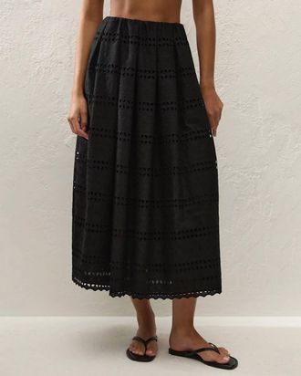 Faithfull The Brand Abajo Midi Skirt In Rosa Broderie Black
