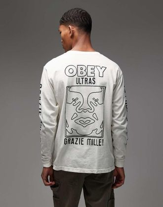Obey Ultras - T-shirt a maniche lunghe bianca con stampa sul retro-Bianco