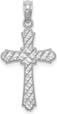 Diamond2Deal 14K White Gold Diamond-cut Striped Cross Charm Pendant